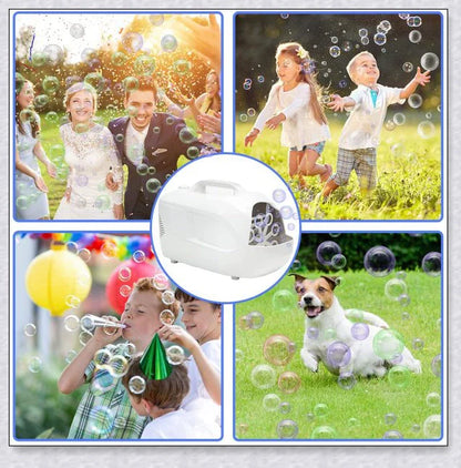 A white bubble machine blower with durable construction, perfect for birthday parties, weddings, and summer fun