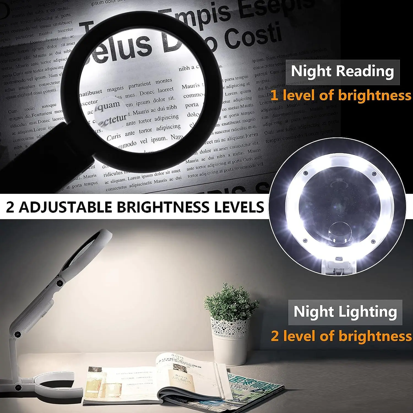 Kiwi-designed 2-in-1 USB powered magnifier with 5X/10X magnification and LED lighting for detailed tasks like watch repair, jewelry making, and electronics maintenance