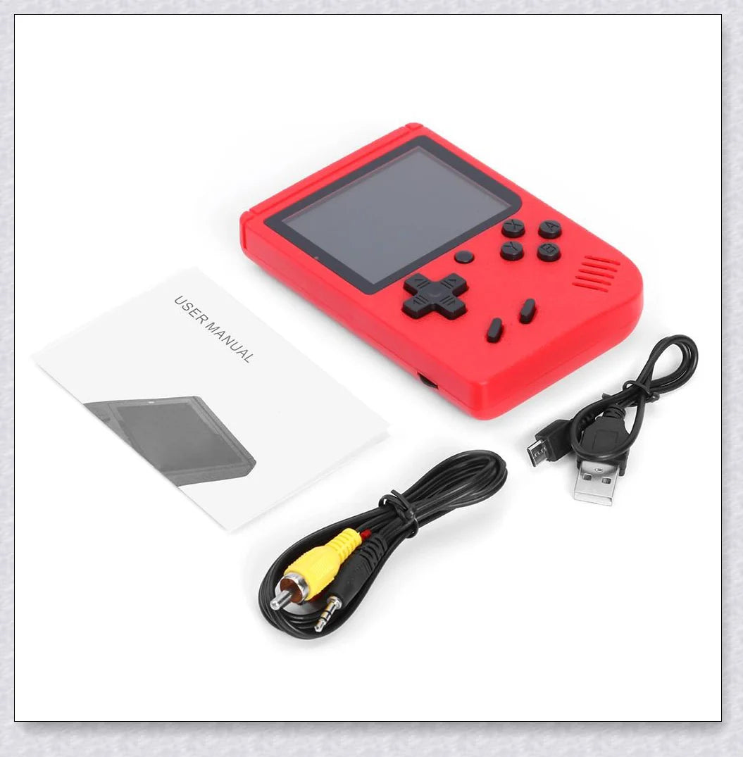 Tinytendo handheld game console with 400 classic retro games, vibrant 3-inch screen, and sleek ultra-thin design for portable gaming fun.