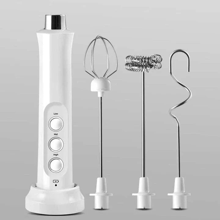 Trendha Versatile Electric Whisk with three-speed settings, eco-friendly design, and USB charging base