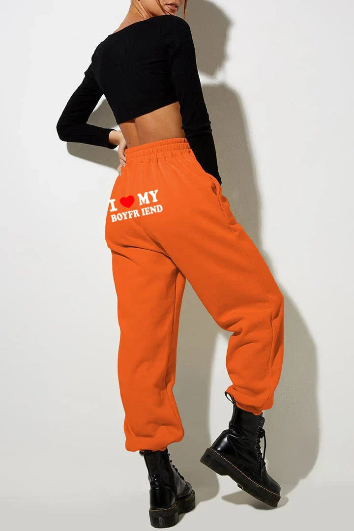 Trendha 'I Love My Boyfriend' Printed Trousers - Comfortable, Stylish Sweatpants for Kiwi Couples