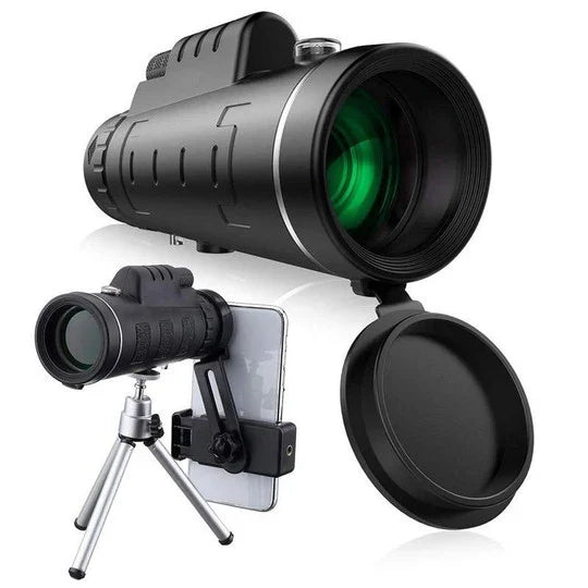 A high-powered 1000X zoom monocular with a 52mm objective lens, waterproof and shockproof design, perfect for outdoor activities like birdwatching, hunting, and hiking.