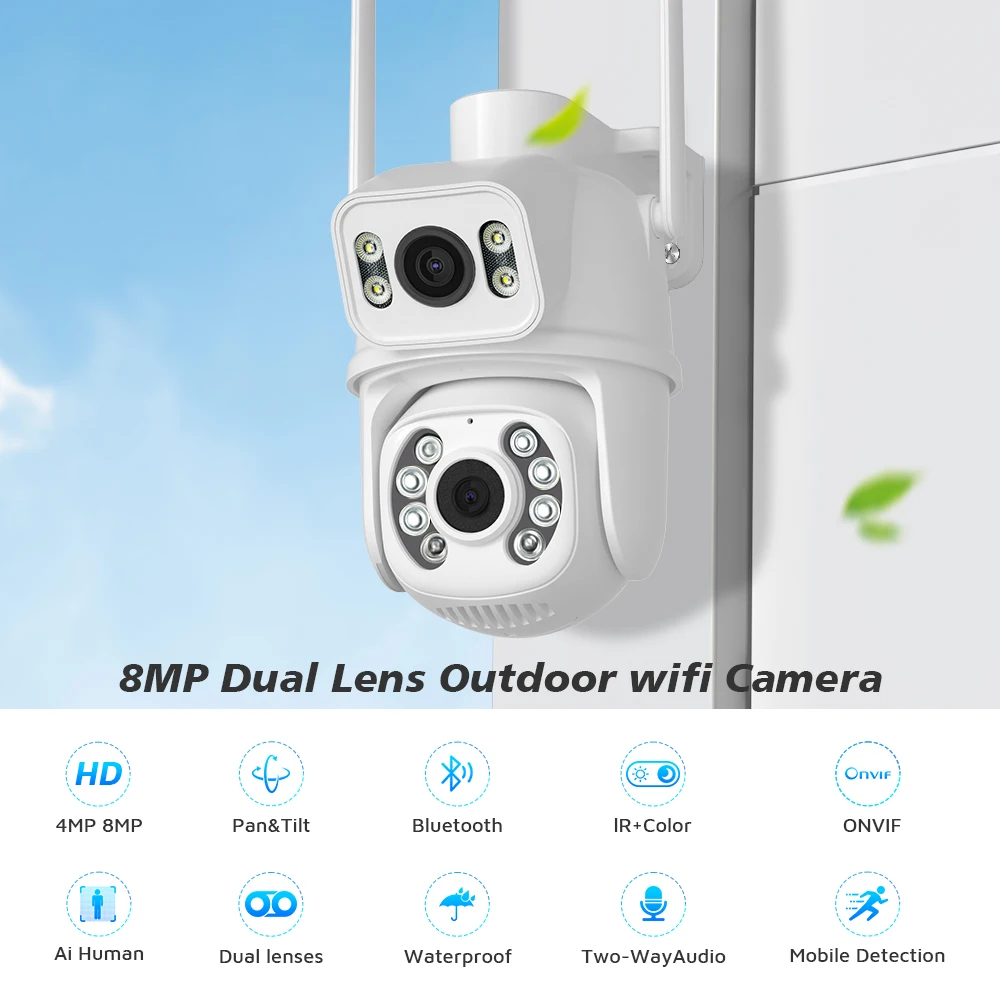 4K PTZ WiFi Smart Camera with Dual Lenses and Screens - Powerful outdoor security camera with advanced features