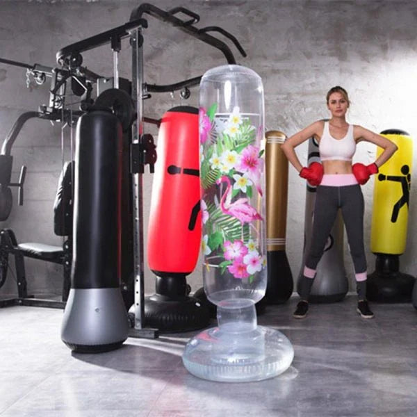 Black Inflatable Boxing Post - Durable PVC Construction, Vertical Design, Versatile Home Gym Equipment for Boxing, Martial Arts, and Fitness Training