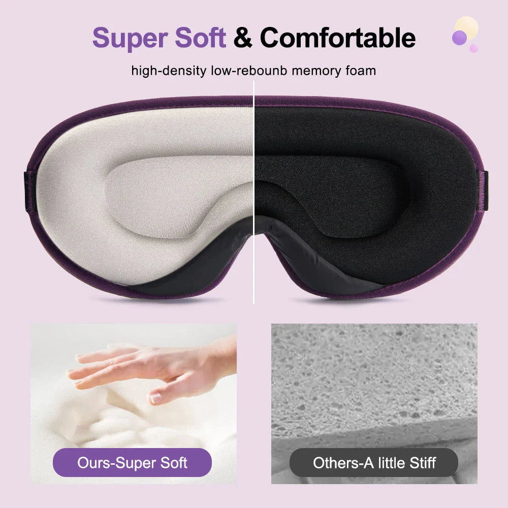 3D Memory Foam Silk Sleep Mask in Purple - Ultra Soft, Breathable, and Adjustable Eye Mask for Uninterrupted Sleep