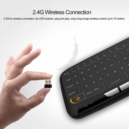 2-in-1 wireless multimedia touchpad and keyboard for smart TVs, PCs, and laptops with 10-metre wireless range and dual operation modes