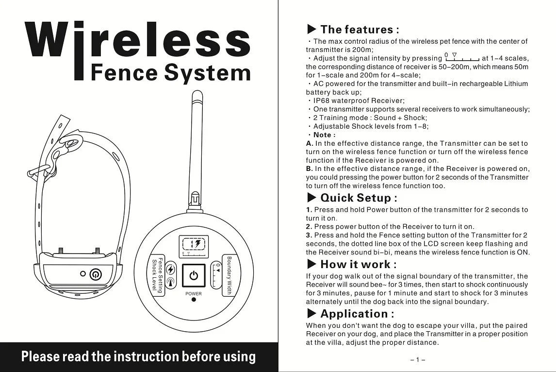 2-in-1 Wireless Dog Fence with Adjustable Range and Rechargeable Batteries