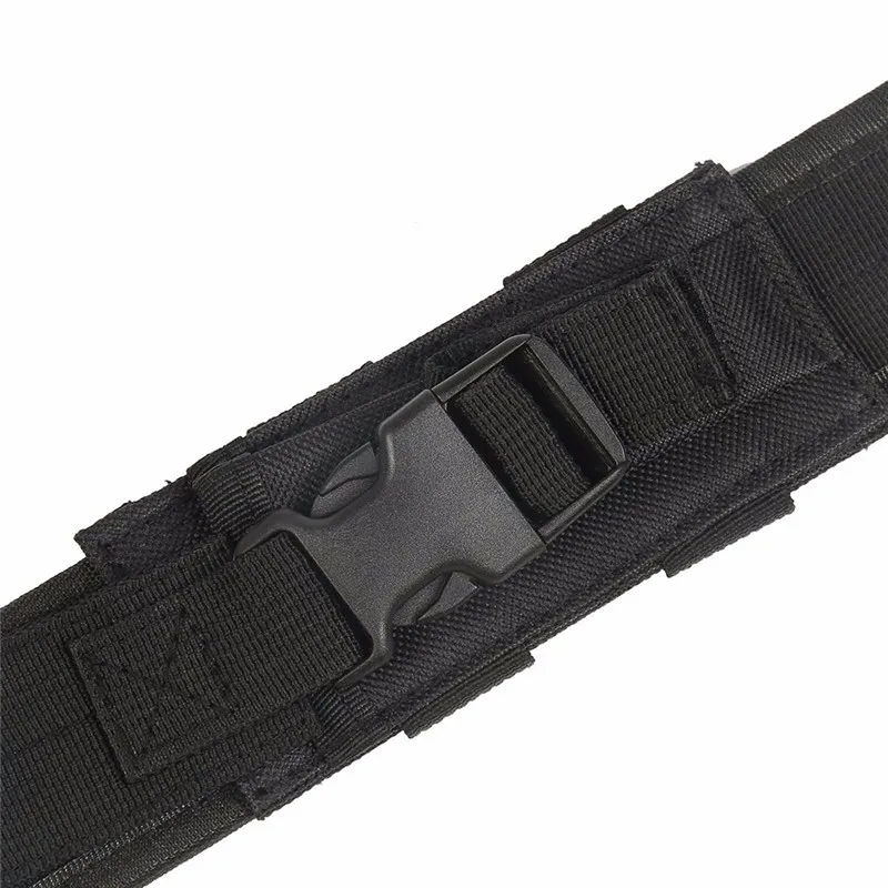 A durable tactical belt made from high-density nylon, with two convenient pouches for storing essential gear.