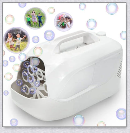 A white bubble machine blower with durable construction, perfect for birthday parties, weddings, and summer fun