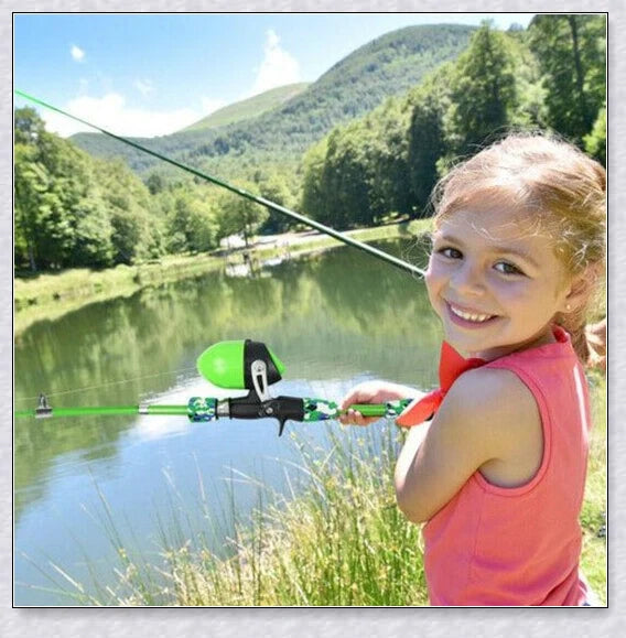 A high-quality fishing pole kit designed for kids, featuring a telescopic rod, spincast reel, and essential fishing accessories for outdoor adventures.