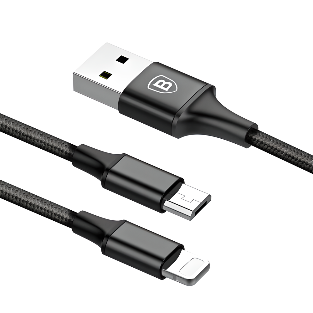 3-in-1 Super Fast Charge Cable with USB, Type-C, and Lightning connectors for charging multiple devices simultaneously