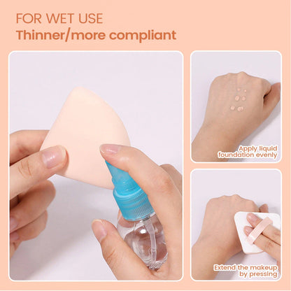 Three unique shaped makeup sponges in round, rectangle, and triangle for precise application