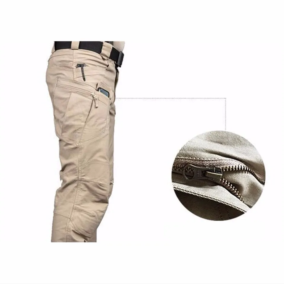 Tactical Multi-Pocket Cargo Pants with 10 pockets, reinforced knee and heel patches, and flexible, breathable fabric for outdoor adventures