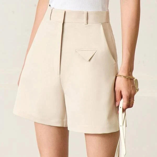 Casual Straight Shorts in Black and Apricot, featuring a premium twill fabric blend and unique three-dimensional decoration