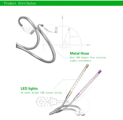 A 10 LED USB computer light with a flexible metal neck, providing bright and adjustable lighting for a Kiwi workspace