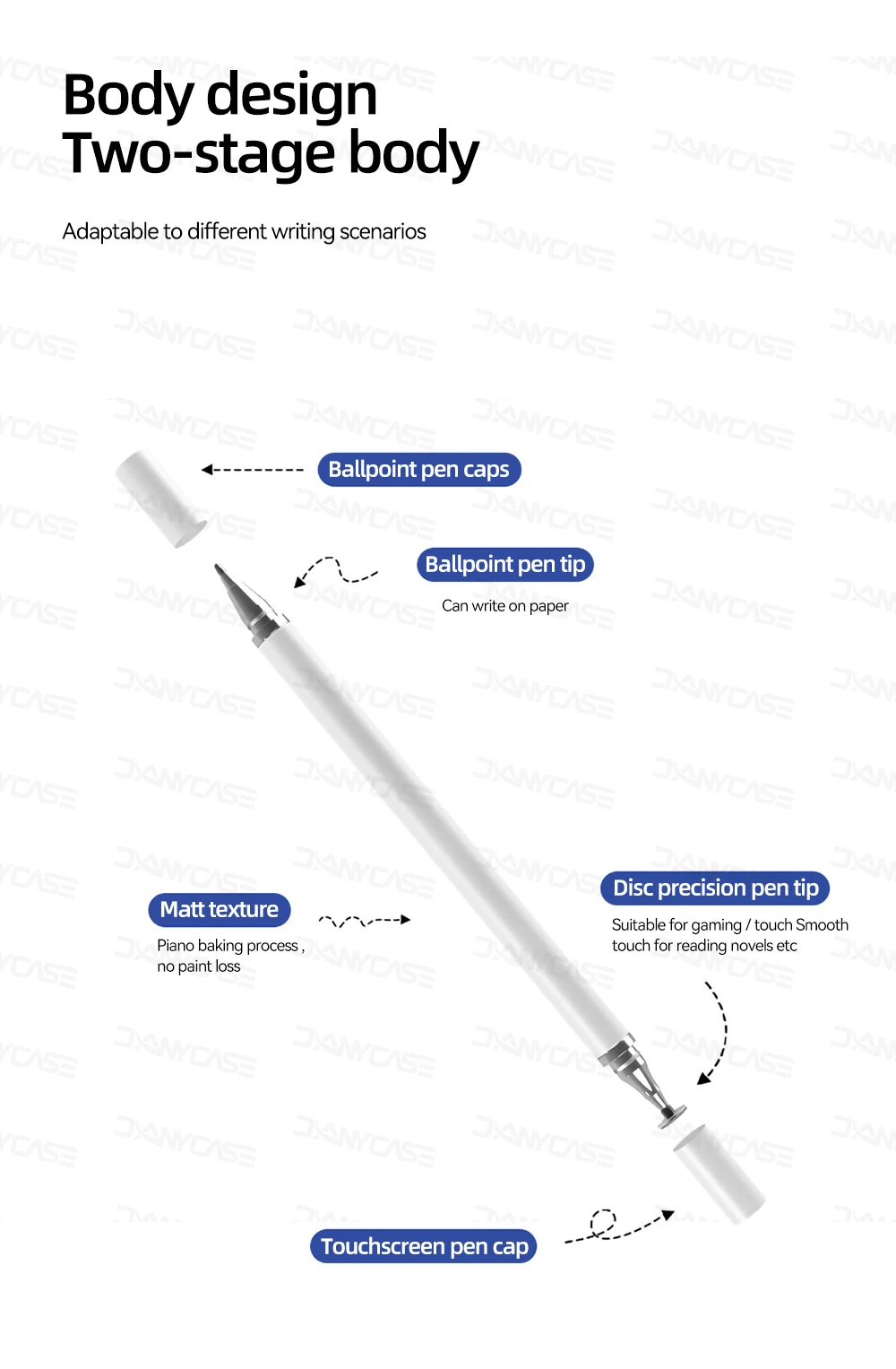 2-in-1 Universal Stylus Pen for Tablets and Mobile Phones with Soft Silicone Nib and Ergonomic Design