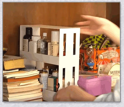 A multi-function rotating storage rack for organizing spices, herbs, and condiments in the kitchen