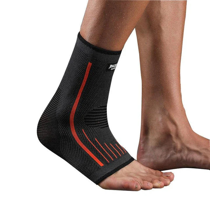 3D compression ankle brace with nylon strap for sports protection, providing stability and comfort for active individuals and athletes