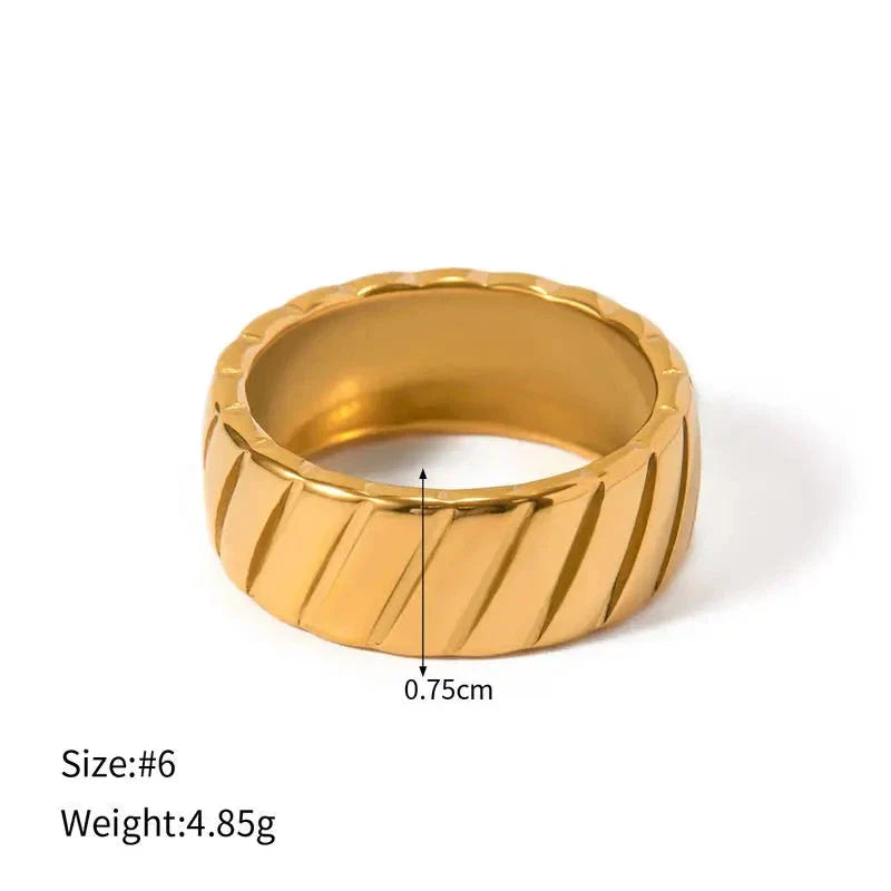 Elegant 18K gold plated ring with a unique hypotenuse pattern design