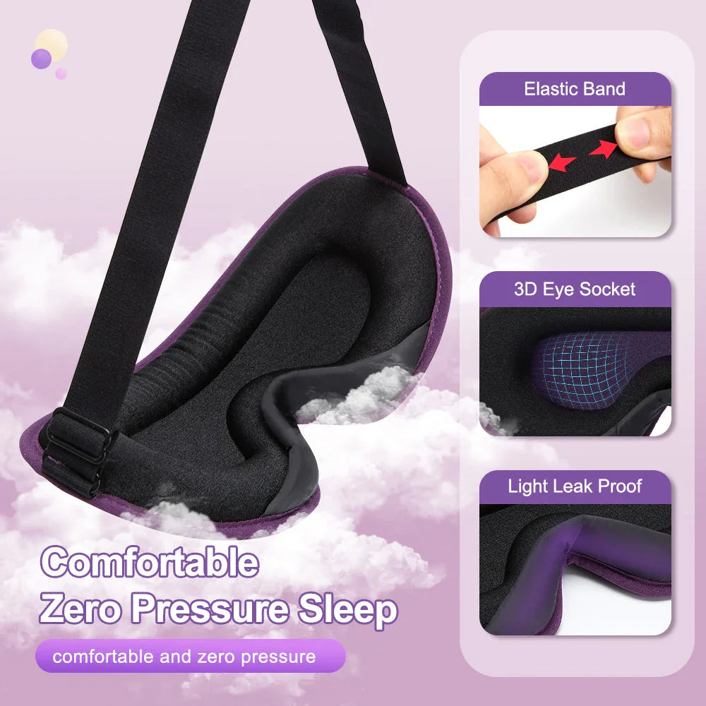 3D Memory Foam Silk Sleep Mask in Purple - Ultra Soft, Breathable, and Adjustable Eye Mask for Uninterrupted Sleep