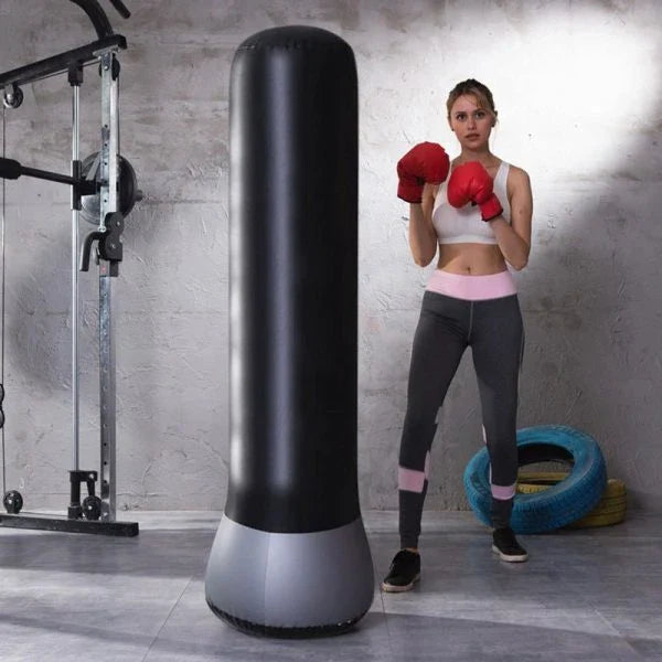 Black Inflatable Boxing Post - Durable PVC Construction, Vertical Design, Versatile Home Gym Equipment for Boxing, Martial Arts, and Fitness Training