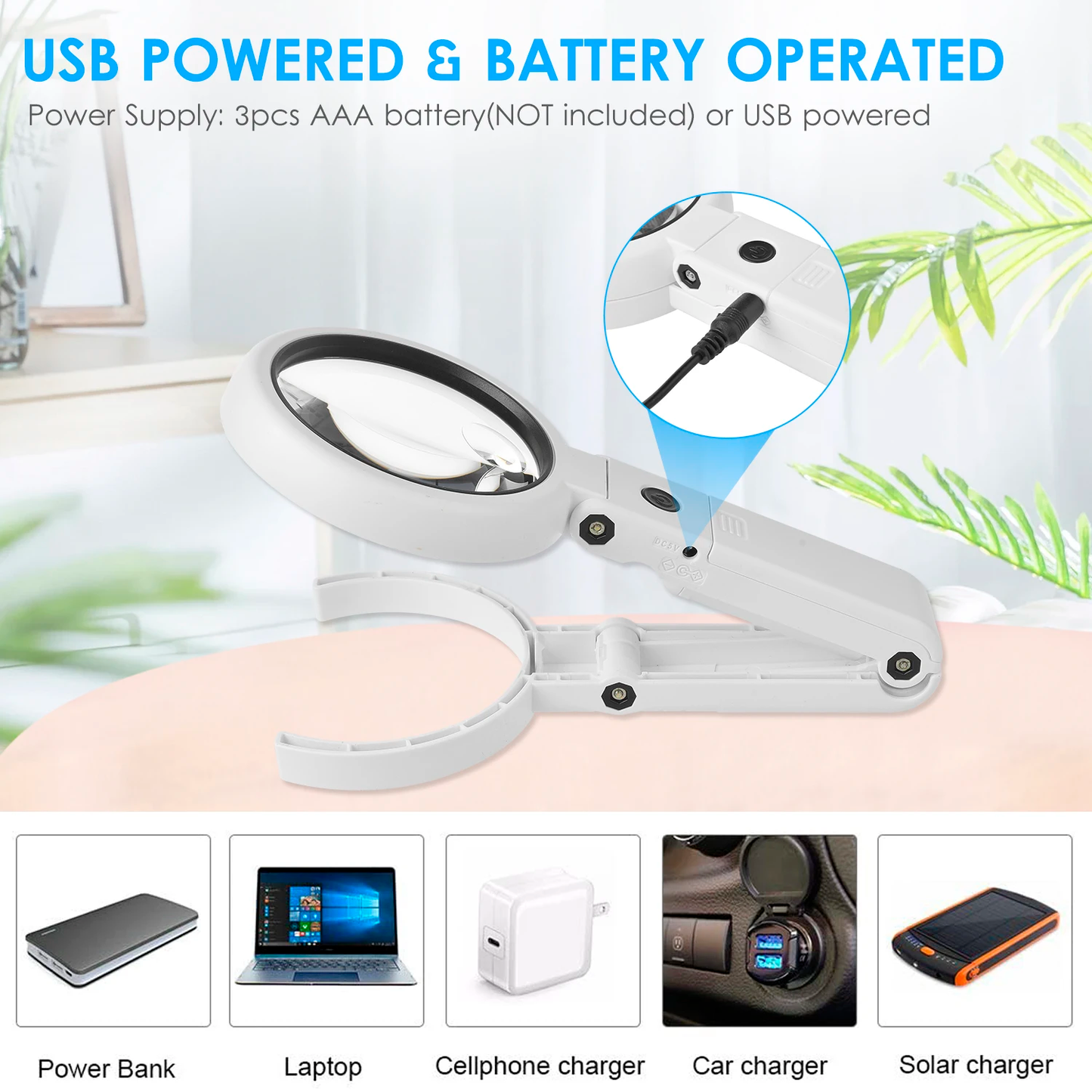 Kiwi-designed 2-in-1 USB powered magnifier with 5X/10X magnification and LED lighting for detailed tasks like watch repair, jewelry making, and electronics maintenance