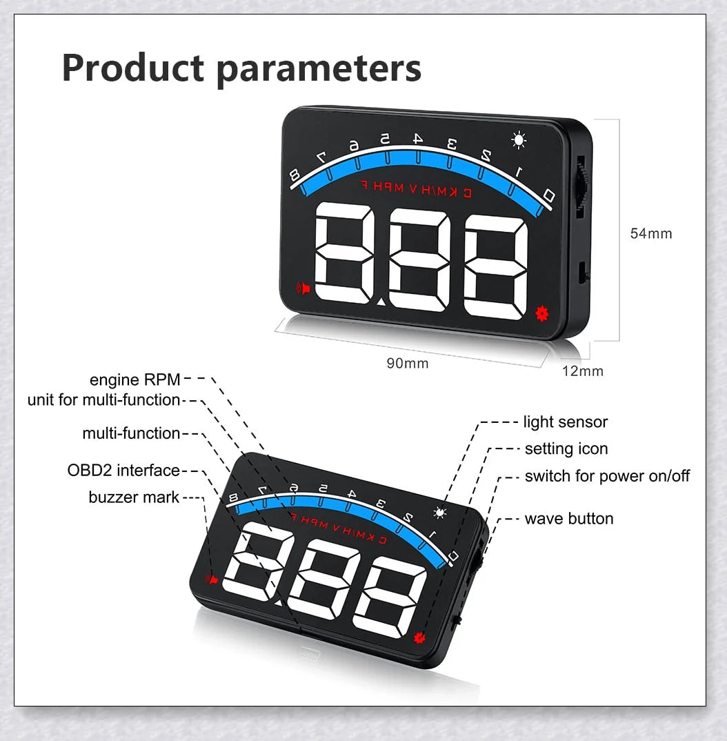 Windshield Speed Projector displaying driving data on vehicle windscreen, designed for safe and convenient driving in New Zealand