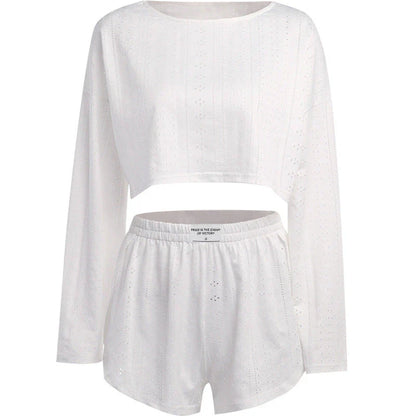 2-Piece Women's Fashion Suit with Pullover Top and Relaxed-Fit Shorts in White