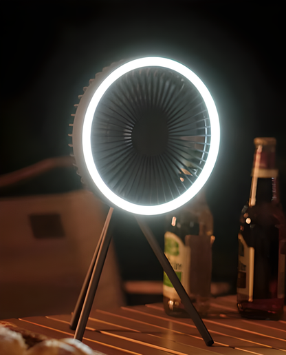 Versatile Rechargeable Desk Fan with Power Bank and LED Lighting - Keeps you cool, charges your devices, and provides cosy lighting