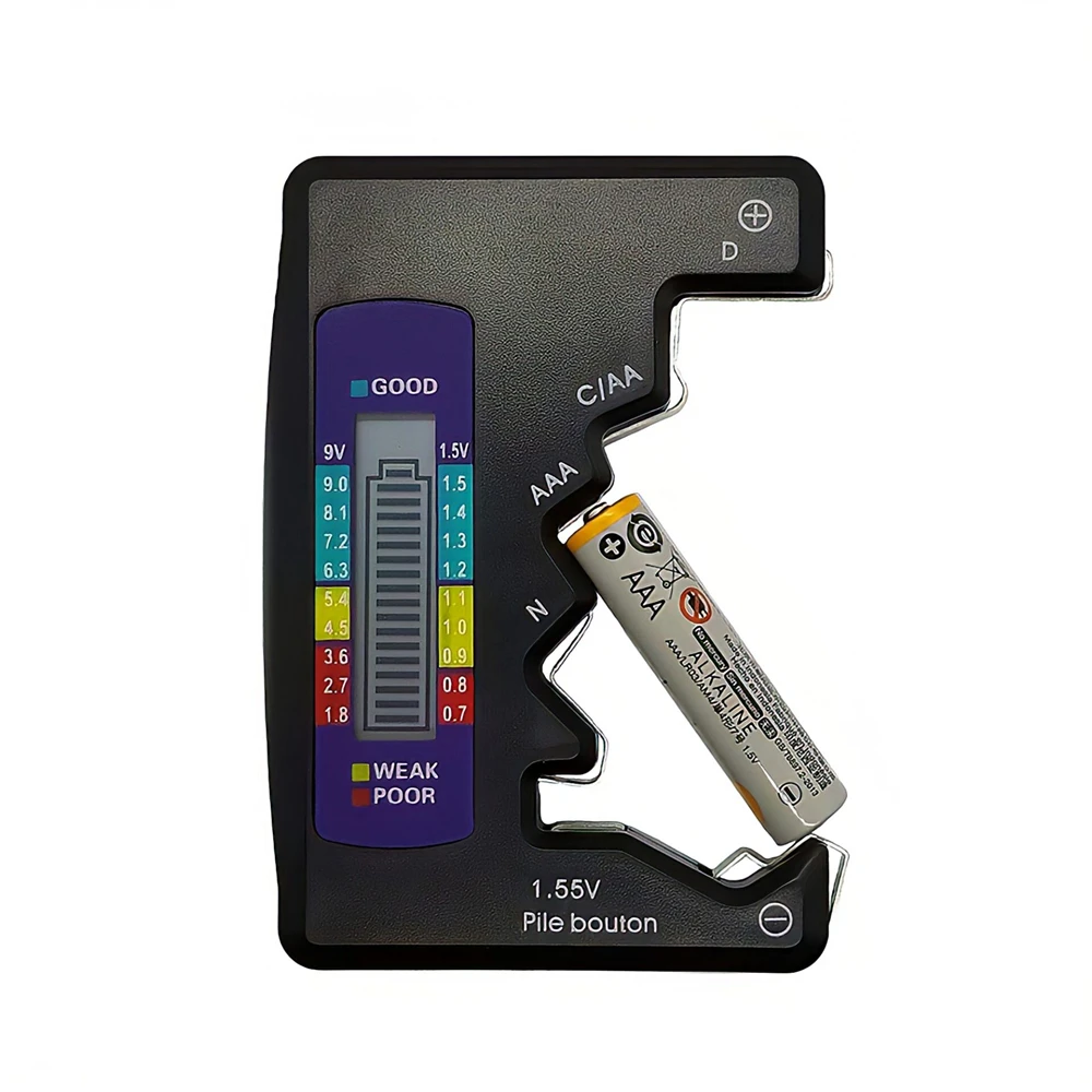 Versatile Digital Battery Tester with LCD display and tricolor meter for quickly assessing battery power levels