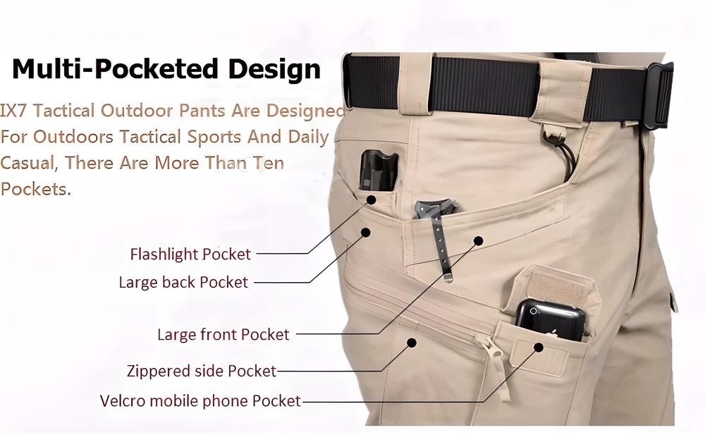 Tactical Multi-Pocket Cargo Pants with 10 pockets, reinforced knee and heel patches, and flexible, breathable fabric for outdoor adventures