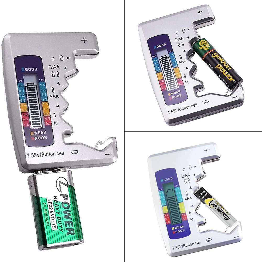 Versatile Digital Battery Tester with LCD display and tricolor meter for quickly assessing battery power levels