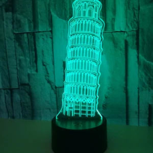 A 3D nightlight displaying the Leaning Tower of Pisa, with adjustable color and brightness settings for a captivating ambient lighting experience.