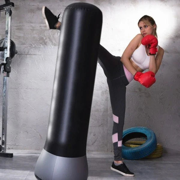 Black Inflatable Boxing Post - Durable PVC Construction, Vertical Design, Versatile Home Gym Equipment for Boxing, Martial Arts, and Fitness Training