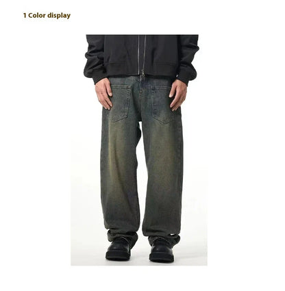 Kiwi-made washed and distressed straight-leg casual jeans in a range of sizes