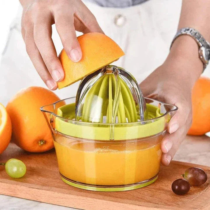 4-in-1 Manual Citrus Juicer with Built-in Measuring Cup and Egg Separator for Juicing, Grating, and Egg Separating