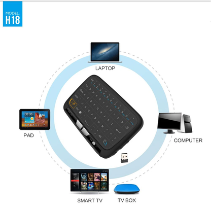 2-in-1 wireless multimedia touchpad and keyboard for smart TVs, PCs, and laptops with 10-metre wireless range and dual operation modes