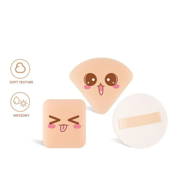 Three unique shaped makeup sponges in round, rectangle, and triangle for precise application