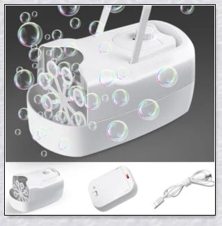 A white bubble machine blower with durable construction, perfect for birthday parties, weddings, and summer fun