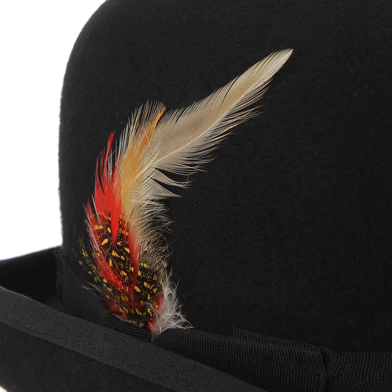 Shopprimex NZ Stylish Wool Bowler Hat with Feather Trim - Ideal for Keeping Cosy in Kiwi Winters