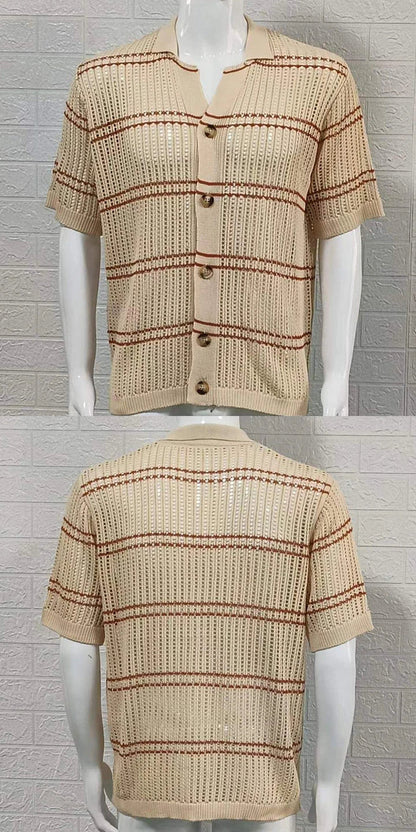 Lightweight acrylic knit cardigan with short sleeves, lapel collar, and classic khaki colour for versatile Kiwi style