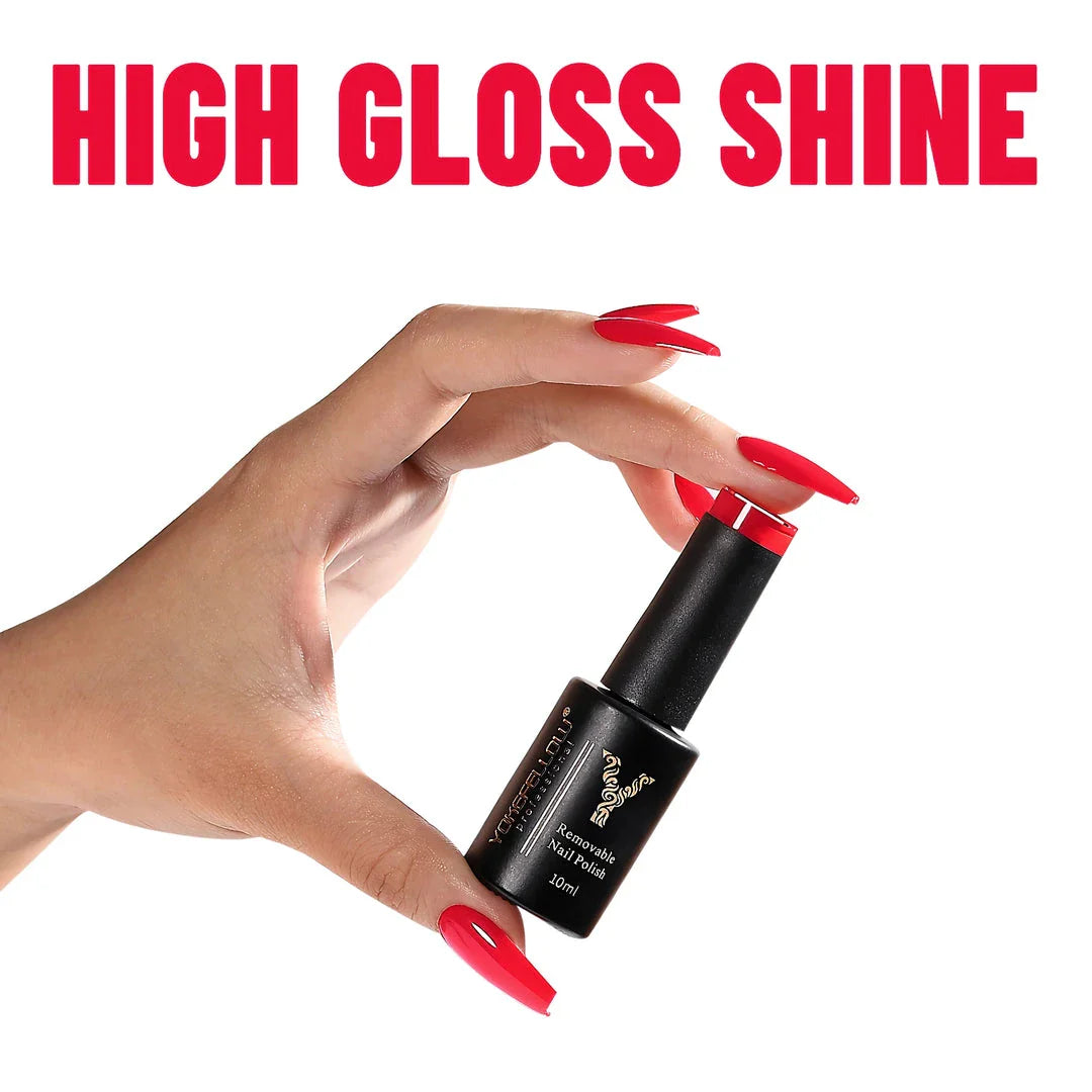 A bottle of Vivid Red Gel Nail Polish, perfect for creating a stylish and long-lasting Kiwi manicure at home.