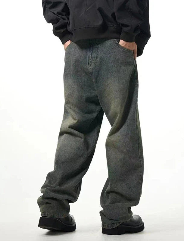 Kiwi-made washed and distressed straight-leg casual jeans in a range of sizes