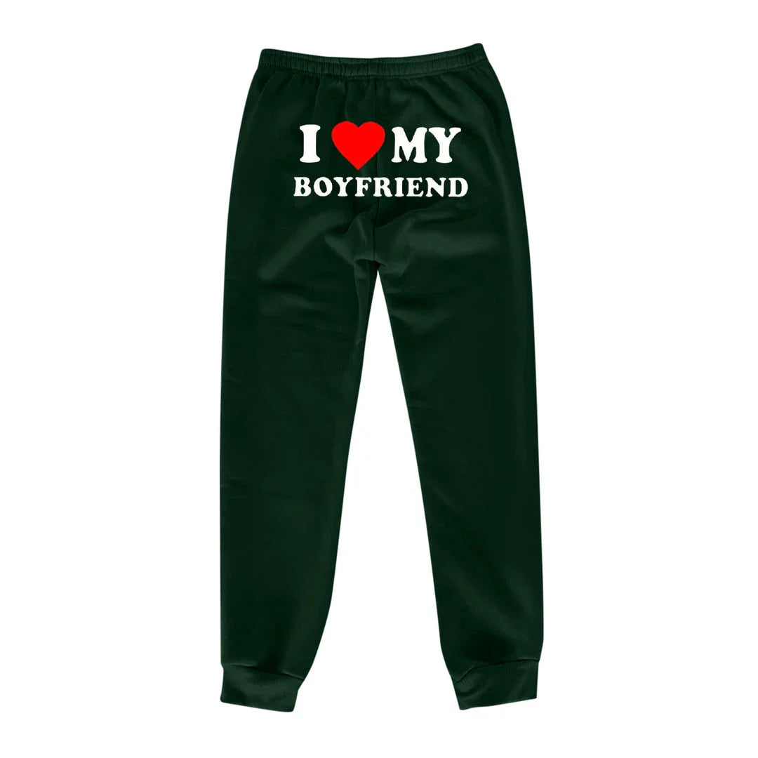 Trendha 'I Love My Boyfriend' Printed Trousers - Comfortable, Stylish Sweatpants for Kiwi Couples