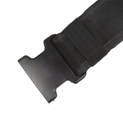 A durable tactical belt made from high-density nylon, with two convenient pouches for storing essential gear.