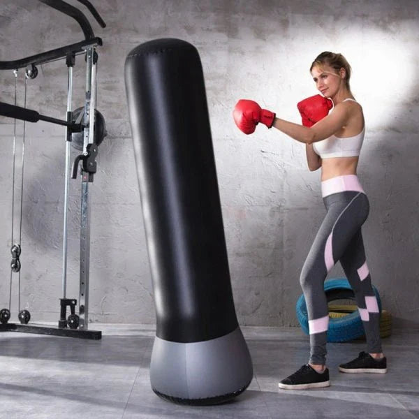 Black Inflatable Boxing Post - Durable PVC Construction, Vertical Design, Versatile Home Gym Equipment for Boxing, Martial Arts, and Fitness Training