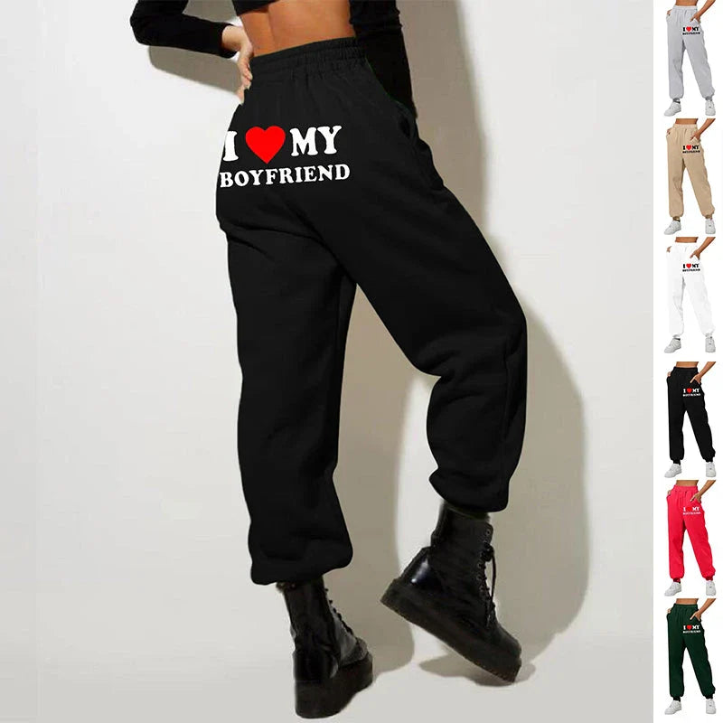 Trendha 'I Love My Boyfriend' Printed Trousers - Comfortable, Stylish Sweatpants for Kiwi Couples