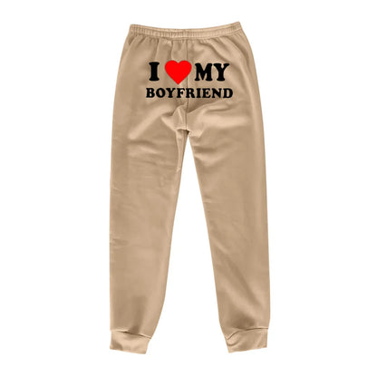 Trendha 'I Love My Boyfriend' Printed Trousers - Comfortable, Stylish Sweatpants for Kiwi Couples