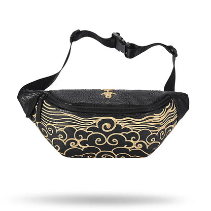 Stylish Kiwi chest bag with Chinese-inspired embroidered patterns, made of durable PVC material for long-lasting use.