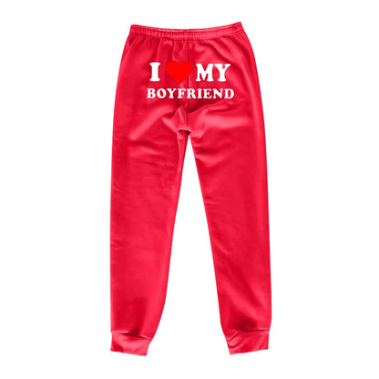 Trendha 'I Love My Boyfriend' Printed Trousers - Comfortable, Stylish Sweatpants for Kiwi Couples